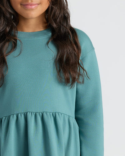 Girls Long Sleeve Fleece Dress - Stormcloud