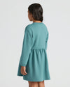 Girls Stormcloud Long Sleeve Fleece Dress, back view, relaxed fit.