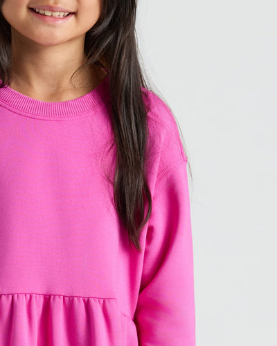 Girls Long Sleeve Fleece Dress - Electric Fuchsia