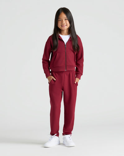 Girls Deep Emerald & Dark Maroon Cropped Zip Hoodie 2-Pack