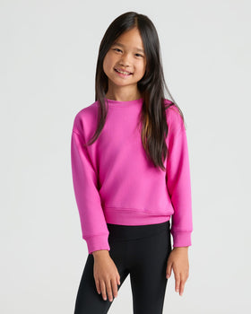 Girl wearing Girls Electric Fuchsia Slouch Pullover Crew & Relaxed Joggers.