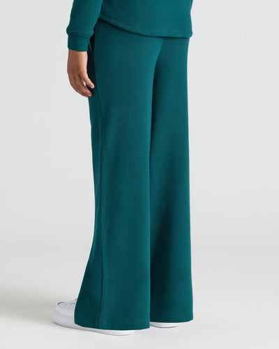 Girls Waffle Wide Leg Pants - Deep Emerald