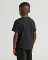 Boys' Black Classic Curved Hem Crew Neck, back view, comfy fit.