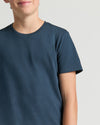 Boys' Navy Classic Curved Hem Crew Neck on light-gray background.