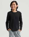 Boys' Black Classic Long Sleeve Curved Hem Crew worn by smiling preteen.