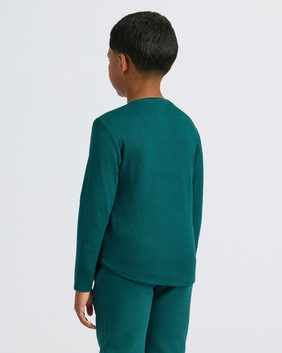 Boys' Waffle Henley - Deep Emerald