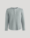Boys Heather Gray Long Sleeve Waffle Henley with button placket.