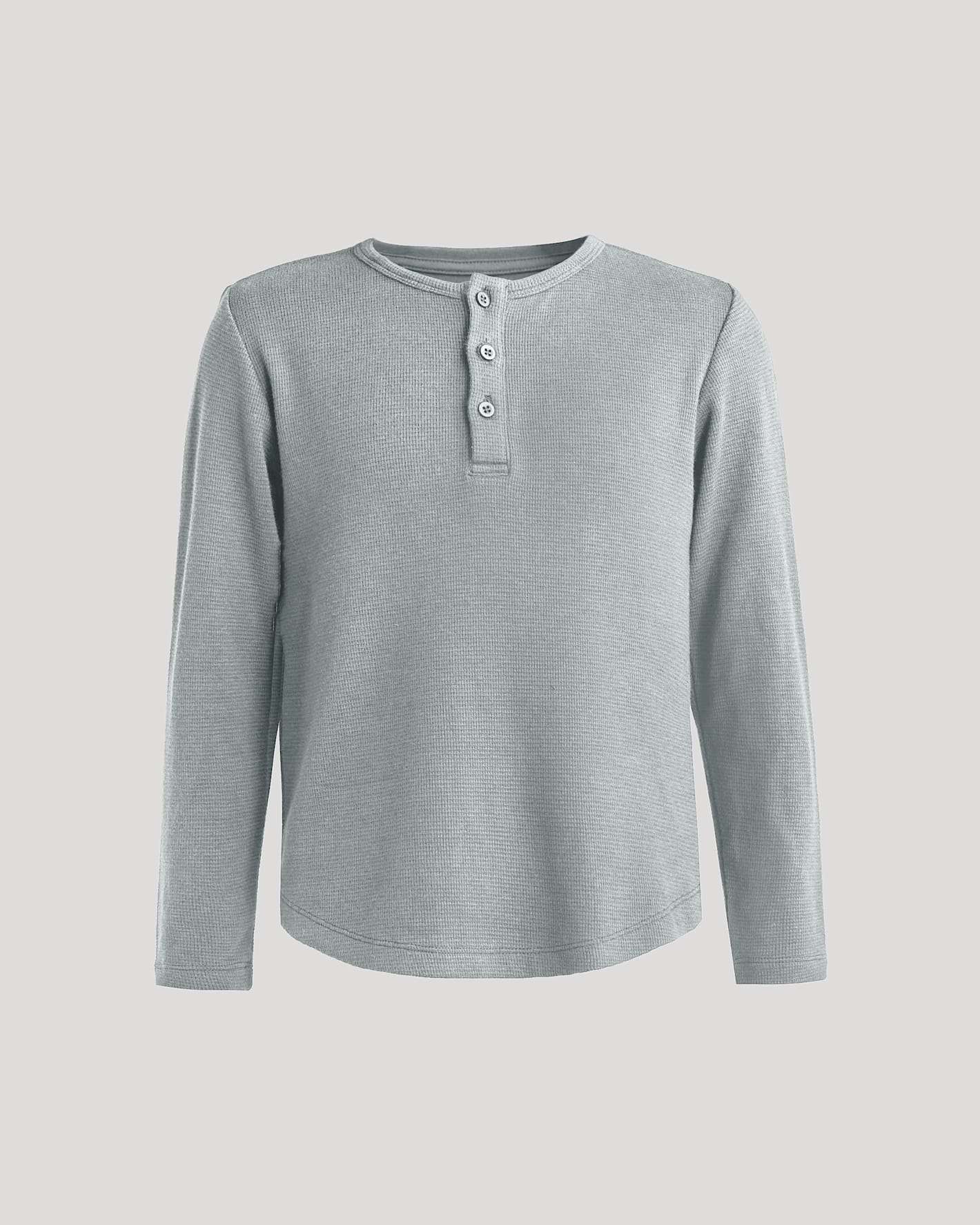 Boys Heather Gray Long Sleeve Waffle Henley with button placket.