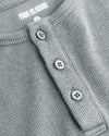 Boys Heather Gray Long Sleeve Waffle Henley, buttoned placket, textured knit.