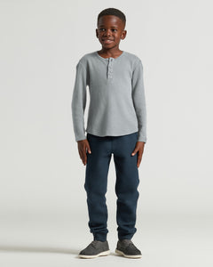 True ClassicBoys Heather Gray Long Sleeve Waffle Henley on school-age boy.