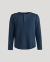 Boys Navy Long Sleeve Waffle Henley with three-button placket.