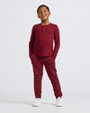 Boys' Dark Maroon Long Sleeve Waffle Henley worn by smiling boy.