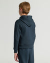 Boys' Navy Fleece Full Zip Hoodie, back view, showing fit and design.