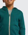 Boys' Deep Emerald Full Zip Fleece Hoodie & Jogger 2-Pack worn.