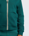 Boys' Deep Emerald Fleece Full Zip Hoodie with kangaroo pocket.