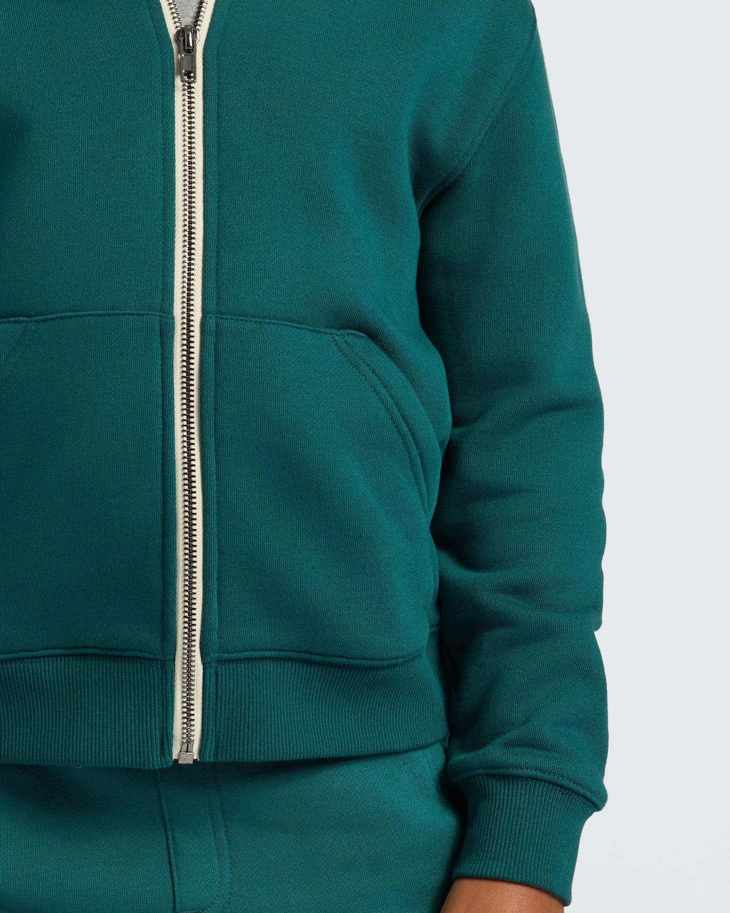Boys' Deep Emerald Fleece Full Zip Hoodie with kangaroo pocket.