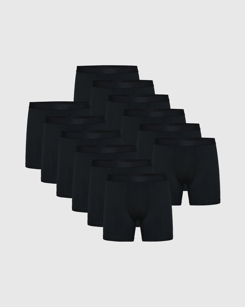 Black Boxer Briefs 12-Pack arranged in a pyramid layout.