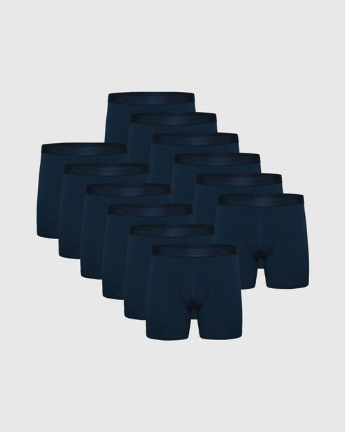 Navy Boxer Briefs 12-Pack arranged in a staggered grid.