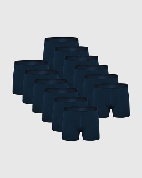 Navy Boxer Trunks 12-Pack arranged in a staggered grid.