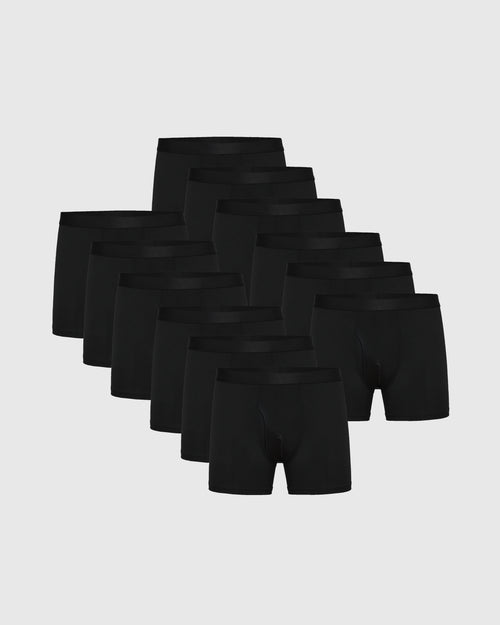 Black Boxer Trunks W/ Fly 12-Pack neatly arranged on neutral background.