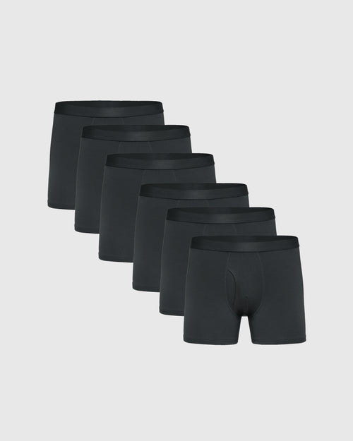 Carbon Boxer Trunks W/ Fly 6-Pack, black boxer-briefs, staggered row.
