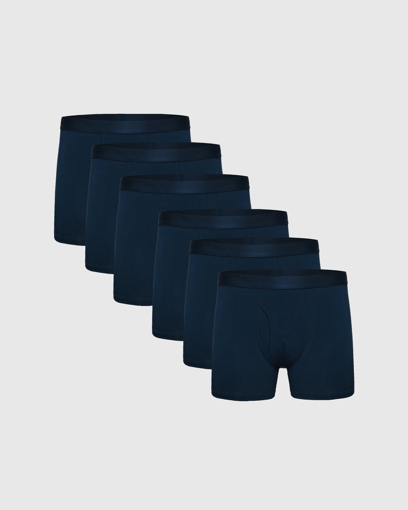 Navy Boxer Trunks W/ Fly 6-Pack neatly displayed.
