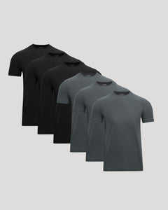 True ClassicActive Crew 6-Pack, featuring five layered plain crew-neck T-shirts.