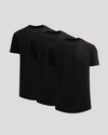 Three black crew neck t-shirts arranged side by side, showcasing the True Classic Men's Heavyweight Curved Hem Crew – Premium Heavyweight Cotton Blend, Modern Athletic Fit, Structured Everyday T-Shirt in men's basics style.