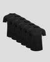 Six black Active Curved Hem Crew Tee - Men's Moisture Wicking Performance T-Shirts arranged in a staggered formation on a neutral background.