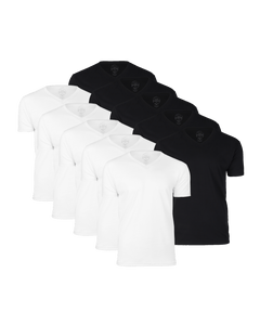 True ClassicBlack & White V-Neck 10-Pack, featuring plain, fitted T-shirts.