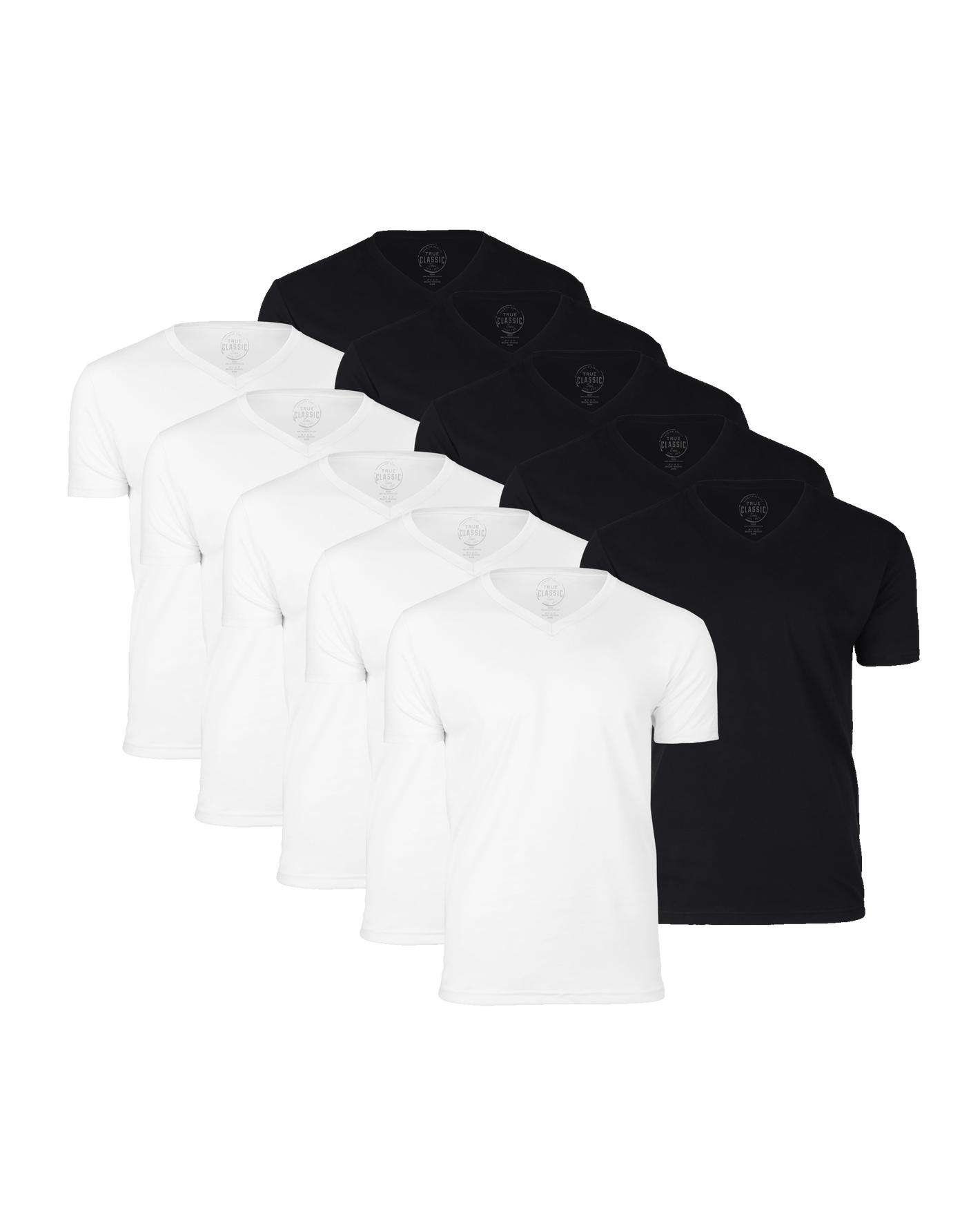 Black & White V-Neck 10-Pack, featuring plain, fitted T-shirts.