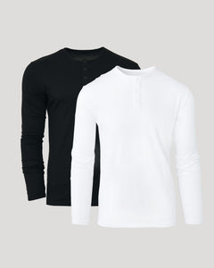 True ClassicBlack and white long-sleeve shirts on a light gray background