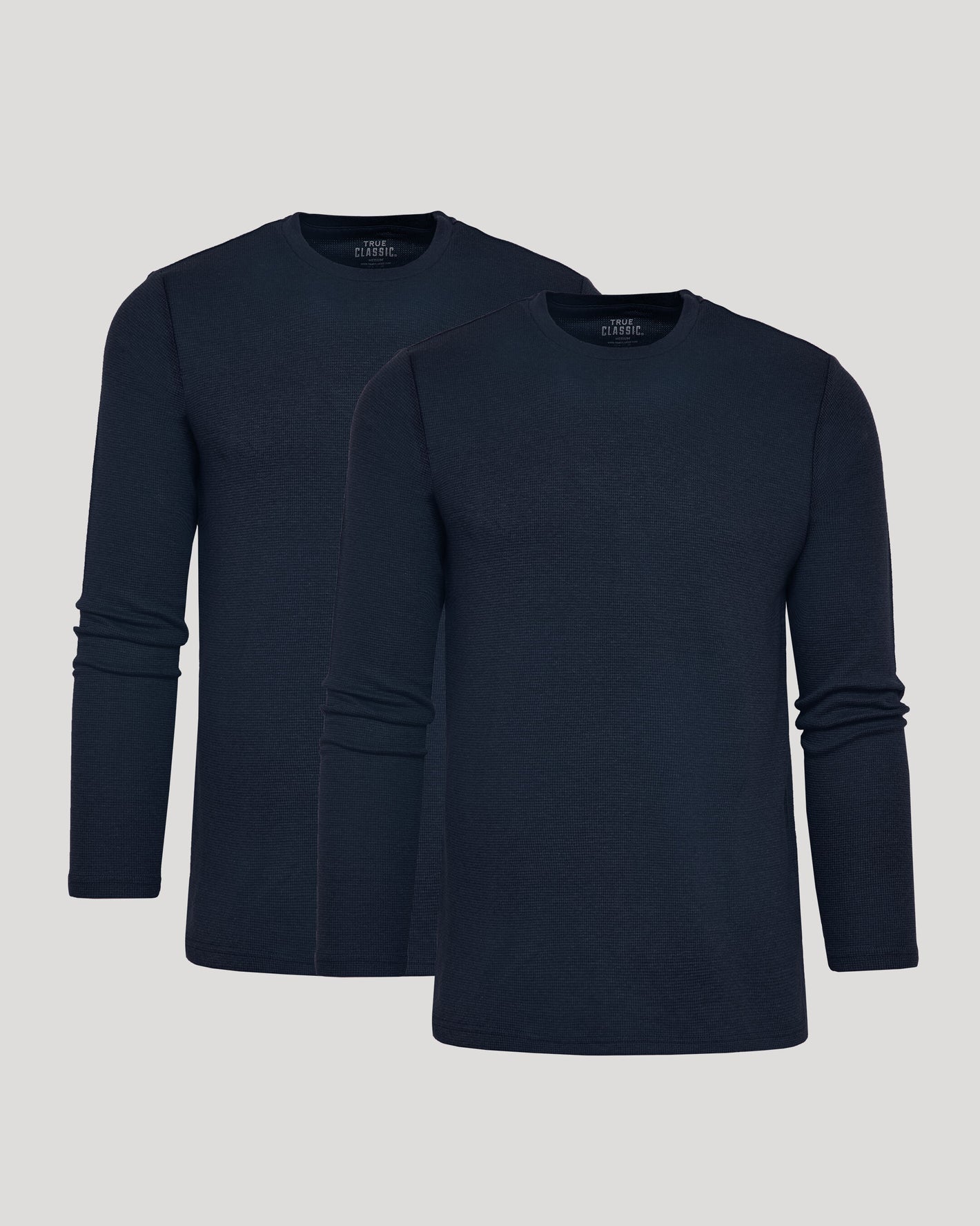 All Navy Waffle Long Sleeve Crew 2-Pack shirts overlapping.