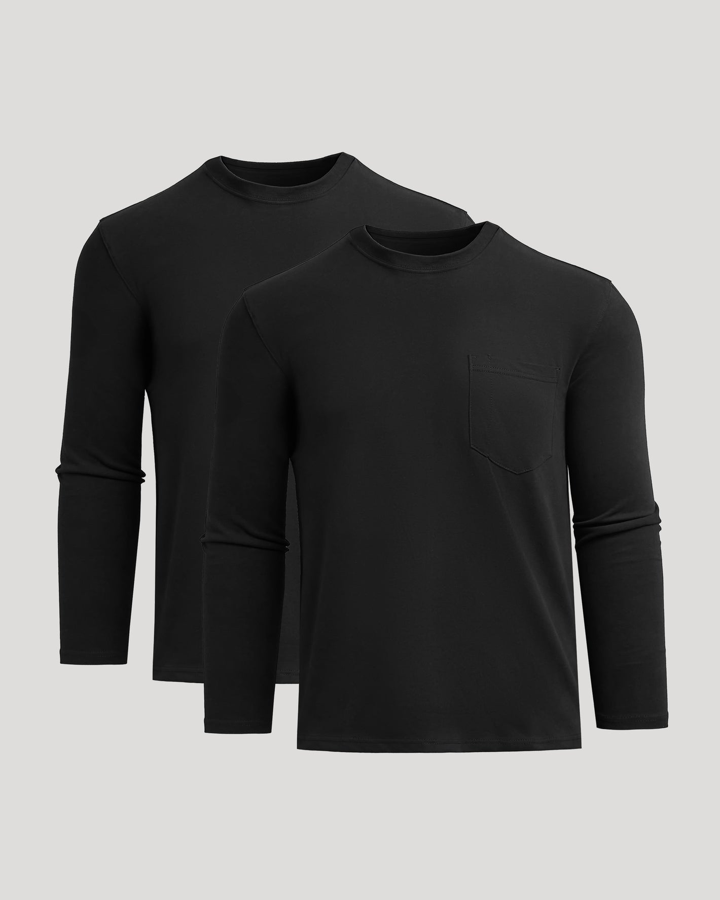Black Heavyweight Long Sleeve Pocket Crew 2-Pack on light gray background.