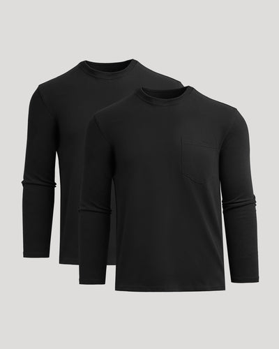 Black Heavyweight Long Sleeve Pocket Crew 2-PacK