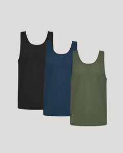 True ClassicSleeveless Active Mesh Tank 3-Pack: ribbed-knit, scoop neckline, athletic performance.
