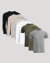 Set of six men's shirts in various colors on a light gray background