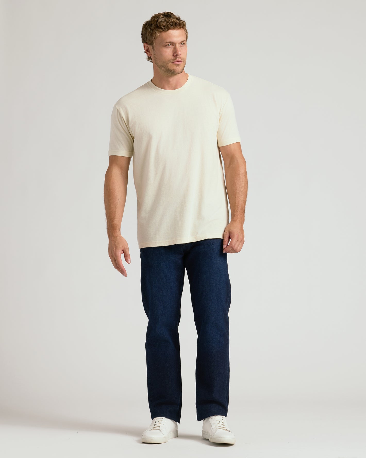 Alabaster Classic Crew Neck on model in casual pose.