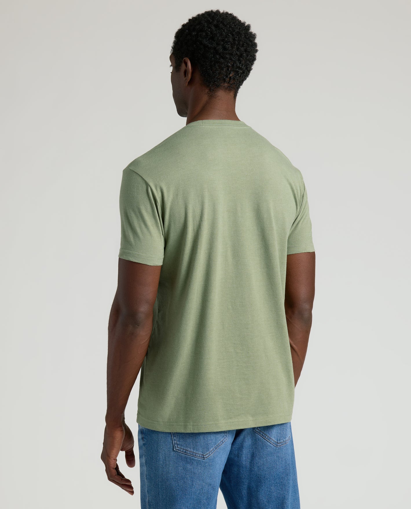 Back view of Dark Heather Bay Green Classic Crew Neck.