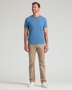 True ClassicMale model wearing Dark Heather Blue Lake Classic Crew Neck t-shirt.