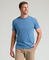 Man wearing Classic Crew Neck 3-Pack, blue T-shirt, khaki pants.