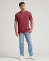 Man wearing Dark Heather Claret Classic Crew Neck t-shirt.