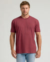 Dark Heather Claret Classic Crew Neck on model with jeans, neutral expression.