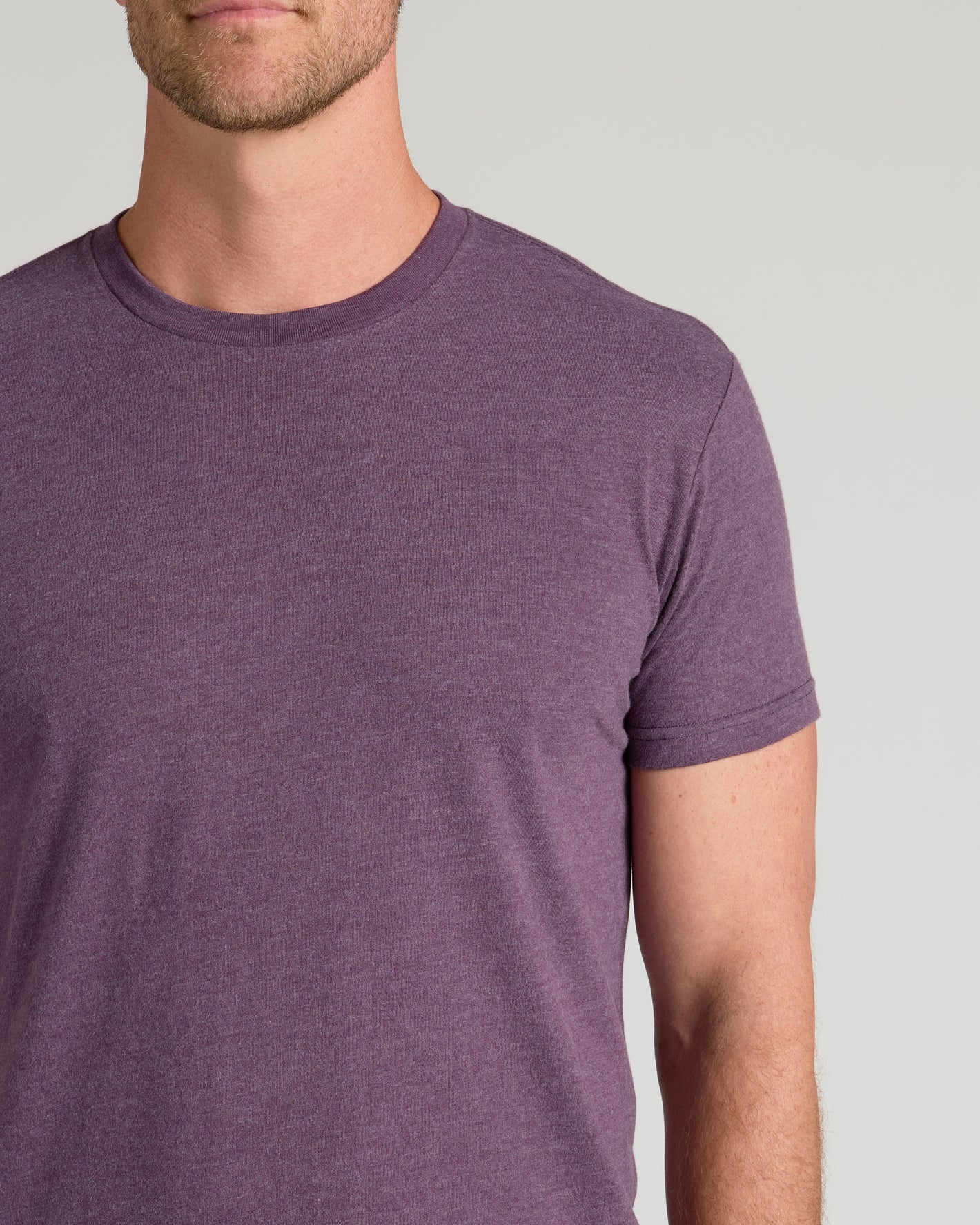 Dark Heather Plum Classic Crew Neck T-shirt, short sleeves, heathered texture.