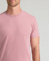 Man wearing Light Heather Boysenberry Classic Crew Neck T-shirt.