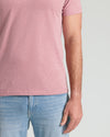 Light Heather Boysenberry Classic Crew Neck T-shirt with light-wash jeans.