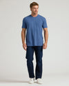 Classic Crew 3-Pack: Blue T-shirt, jeans, white sneakers on model.
