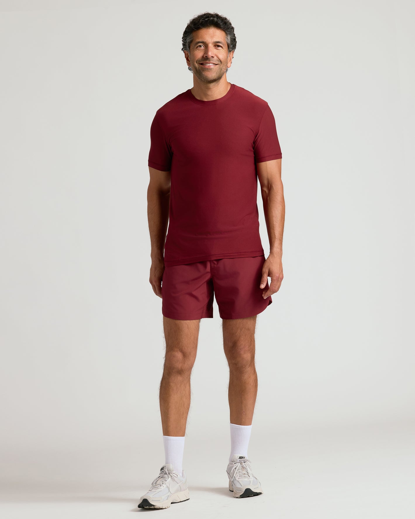 Man wearing Auburn Active Crew Neck Tee with matching athletic shorts.