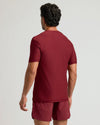 Man wearing Auburn Active Crew Neck Tee, burgundy, from back view.