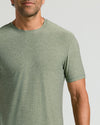 Heather Juniper Active Crew Neck Tee on man's upper torso, highlighting fit.